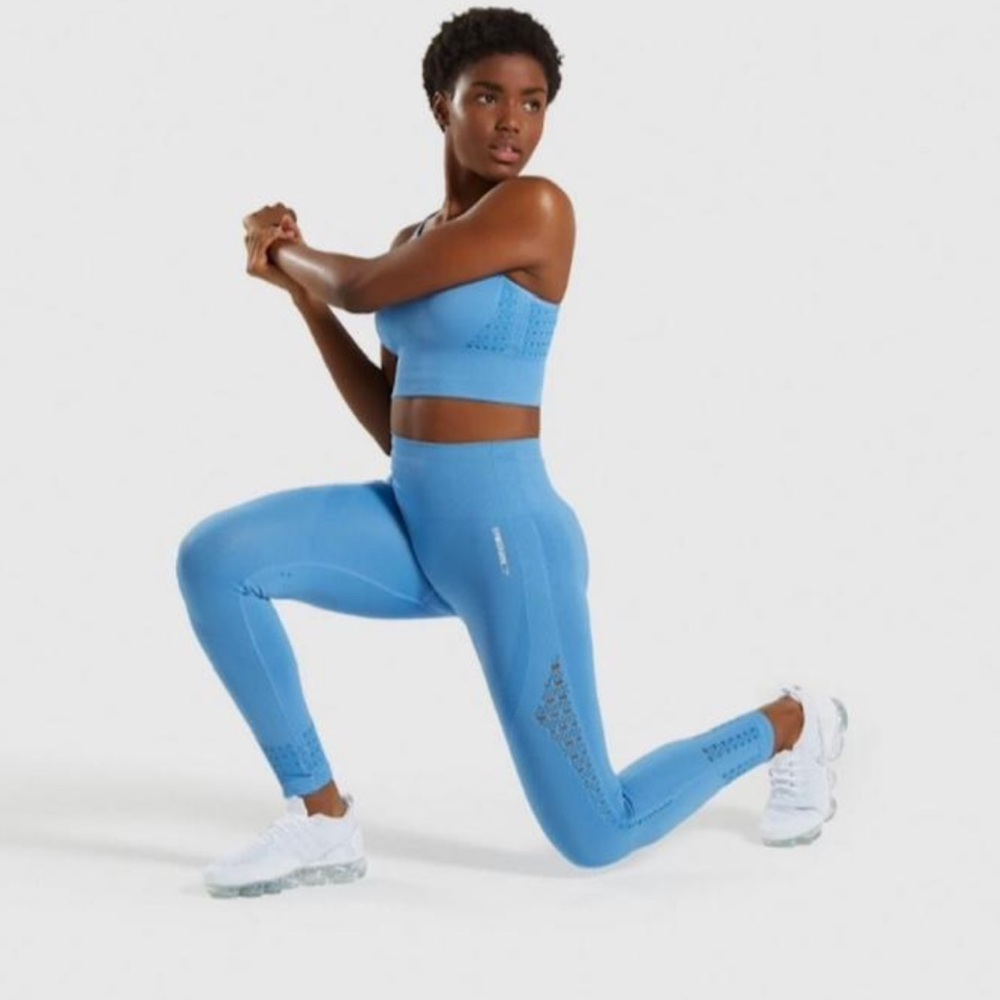 Gymshark Malibu Light Blue Seamless Perforated Activewear Leggins Women’s M*